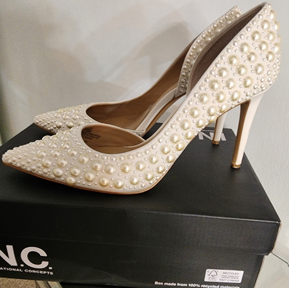 INC Pearl Embellished Dorsay Heels